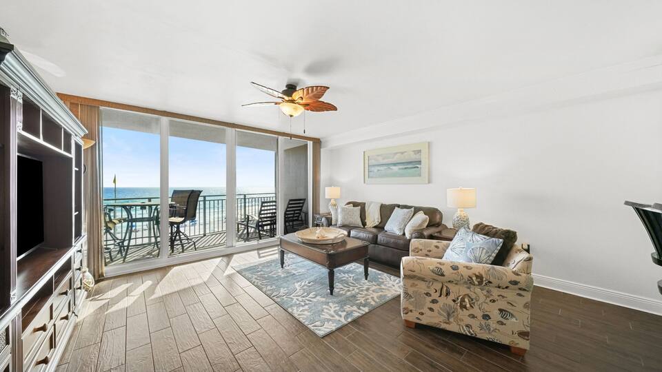 Living room with Gulf-view balcony